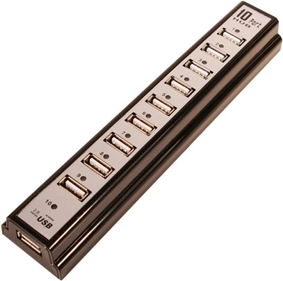 USB 2.0 rozbočovač s 10 portami a napájacím adaptérom