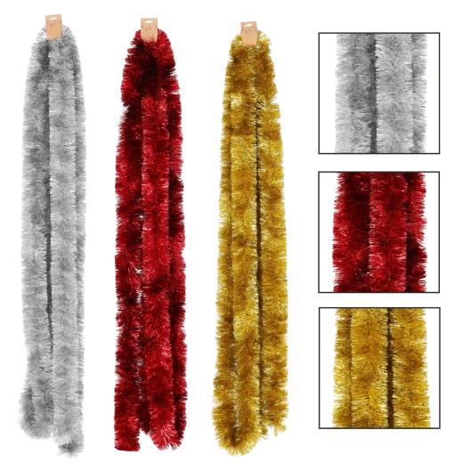 Vianočný dekoratívny reťaz 6 m v červenej, zlatej a striebornej farbe