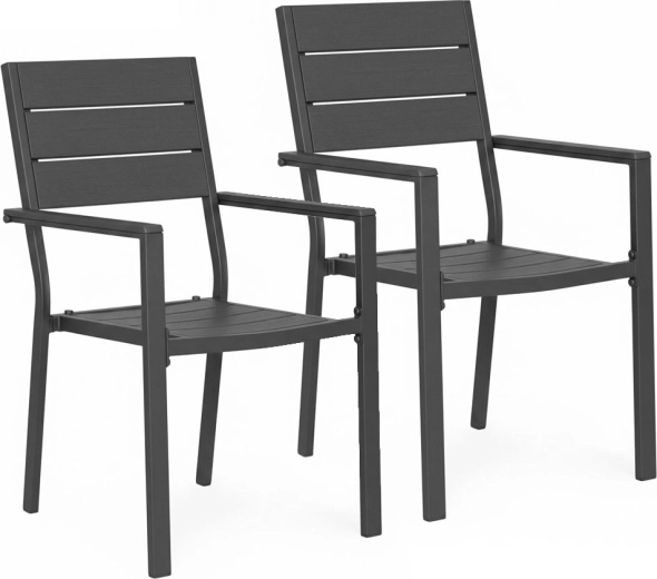 Sada 2 záhradných stoličiek z HDPE a ocele, sivé – MultiGarden