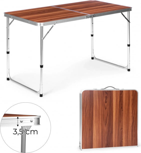 Turistický stolík – skladací kempingový stôl, hnedá doska, 120 × 60 cm