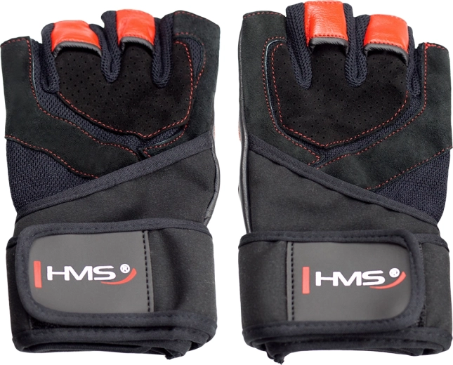 Fitness rukavice s omotávkou zápästia HMS, červené – S