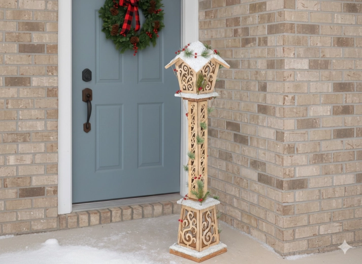 Vianočná drevená lucerna LED 100 cm, hnedá