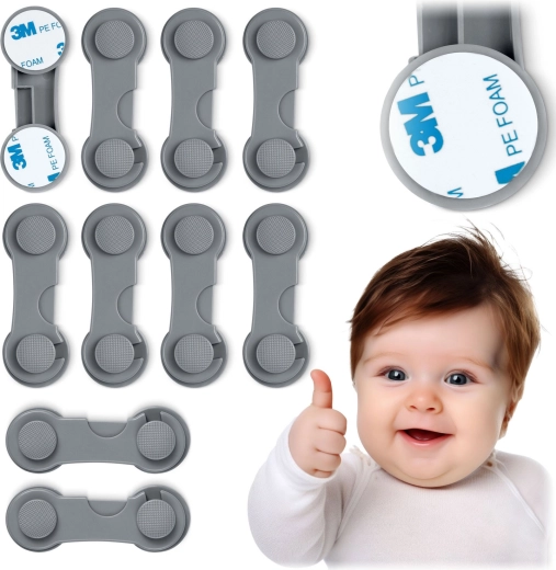 Detská poistka na skrinky RICOKIDS, sivá, sada 10 ks