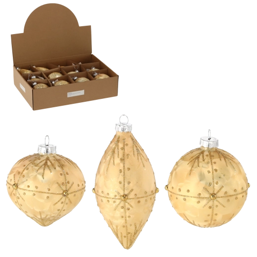 Sklenené vianočné ozdoby – zlaté, mix tvarov