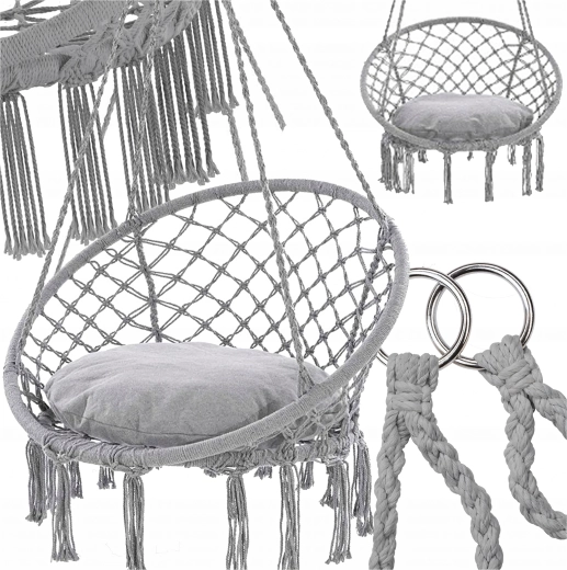 Závesné hniezdo na sedenie s vankúšom, sivé