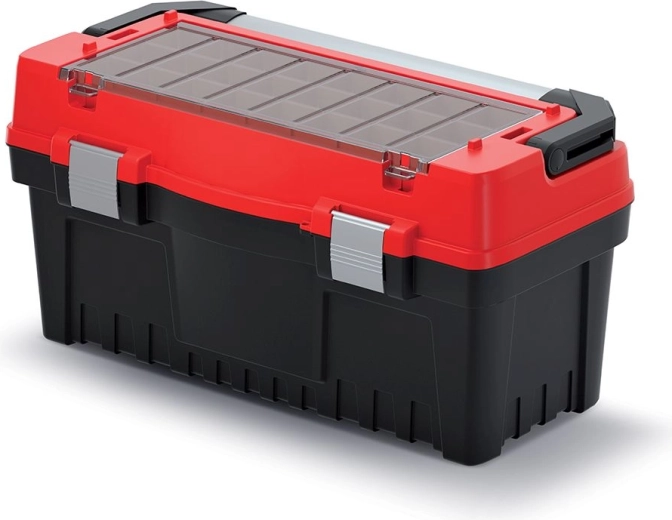 Kufor na náradie KISTENBERG EVO s kovovou rukoväťou a zámkami, 594 × 288 × 308 mm, červený