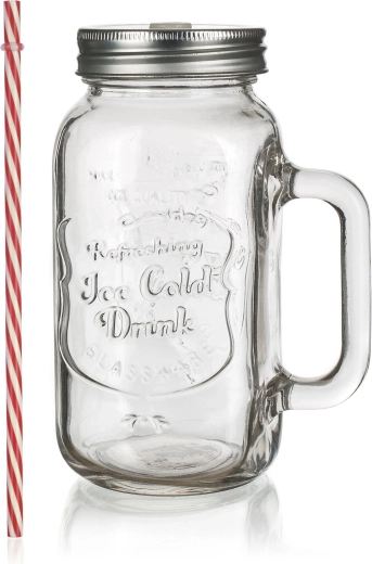 Sklenený hrnček s viečkom a slamkou 700 ml MADEIRA