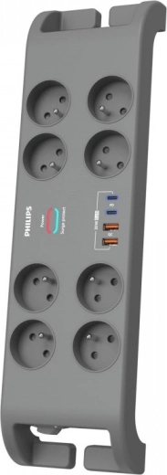 Prepäťová ochranná predlžovačka 2 m, 8 zásuviek, 2× USB‑C a 2× USB‑A, 30 W GaN, 2400 J – PHILIPS