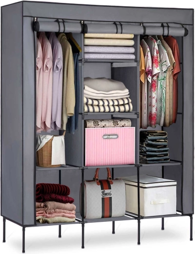 Textilná šatníková skriňa Massido grafitová 130 × 45 × 175 cm