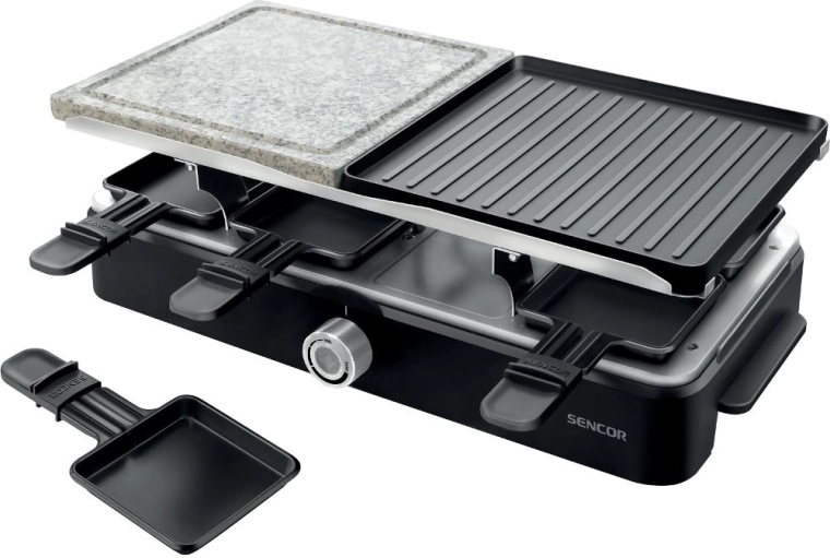 Sencor raclette gril s kamennou a rebrovanou plochou