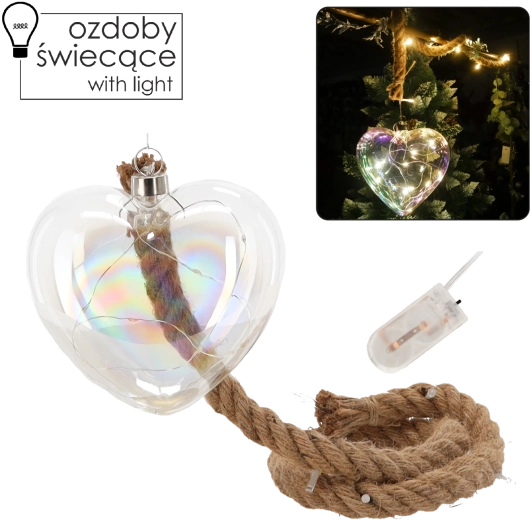 Sklenená srdcovitá dekorácia s LED osvetlením a časovačom