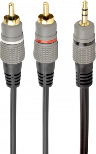 Stereo audio kábel 3,5 mm jack na 2× RCA, 2,5 m, pozlátené konektory