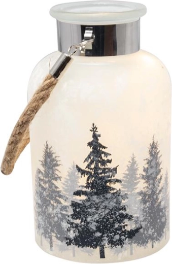 Vianočná dekoračná sklenená nádoba s 10 LED, 18 cm, motív stromčekov