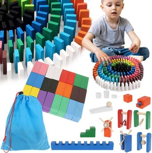 Drevené domino a guľôčková dráha 407 dielov s taškou