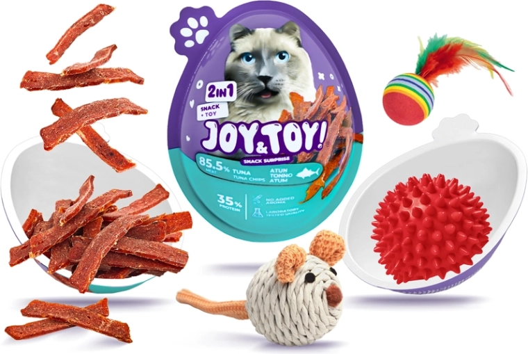 JOY&TOY! vajíčko pre mačky s prekvapením – tuniakové chipsy