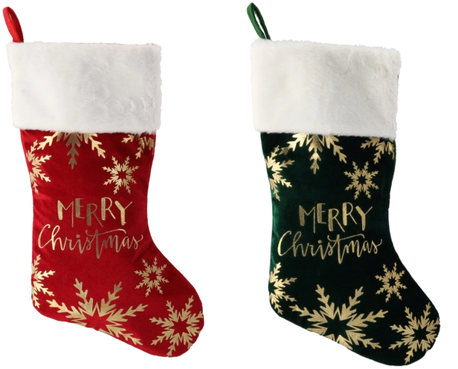 Vianočná ponožka na darčeky 50 cm červená/zelená s motívom stromčeka a nápisom Merry Christmas