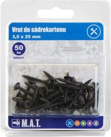 Skrutka do sadrokartónu 3,5 × 25 mm, jemný závit, fosfátovaná (50 ks)