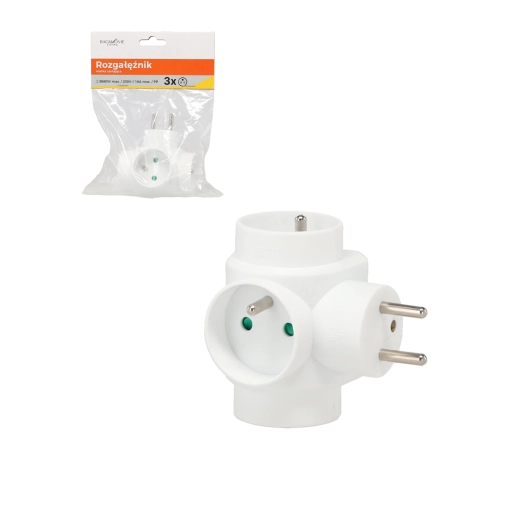Rozbočovač v tvare kocky, 3 zásuvky, biely