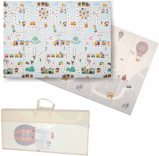 Skladacia obojstranná penová edukačná podložka 150 × 200 cm – ulice a balóniky