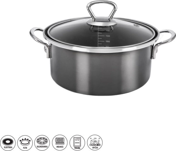 Smaltovaný kastról METALIC Lem 2,5 l so sklenenou pokrievkou