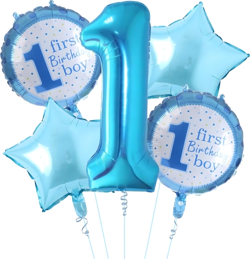 Balóny na prvé narodeniny pre chlapca – sada 5 ks s hviezdičkami