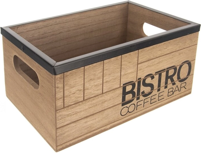 Drevená debnička Bistro coffee bar s kovovým lemom 20 × 13 × 8,8 cm
