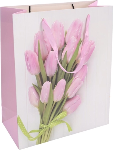 Darčeková papierová taška s motívom tulipánov 26 × 10 × 32 cm