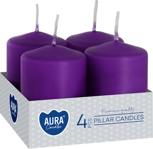 Fialové adventné sviečky 60 × 40 mm - 4 ks