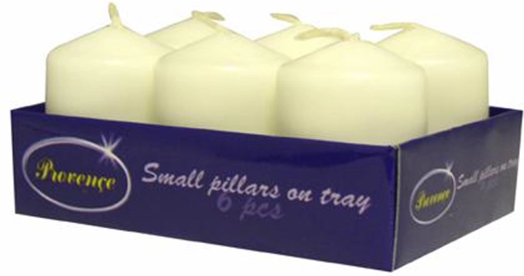 Súprava bielych valcových sviečok 6 ks 3,8 × 5,5 cm