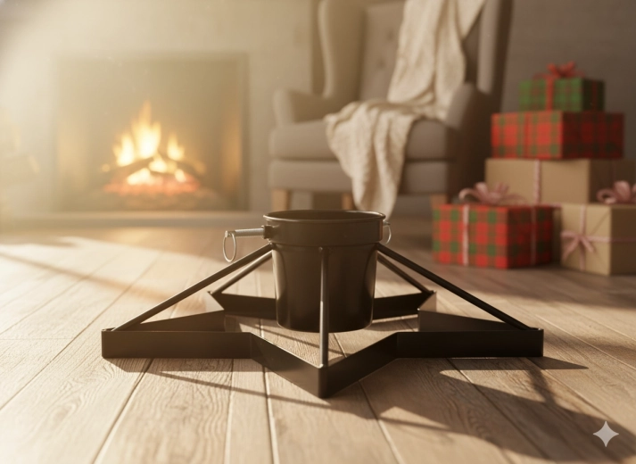 Kovový stojan na vianočný stromček so zásobníkom na vodu, čierny