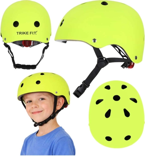 Trike Fix detská cyklistická prilba s LED, nastaviteľná, veľkosť S 48–54 cm, svetlozelená