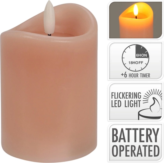 LED sviečka s blikajúcim plameňom a časovačom, ružová 7 × 10 cm