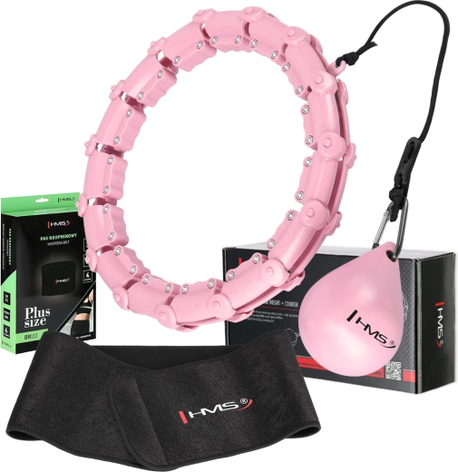 Sada ružový masážny hula hoop so závažím HMS HHW11 a zoštíhľujúci bedrový pás HMS BR163 Plus Size