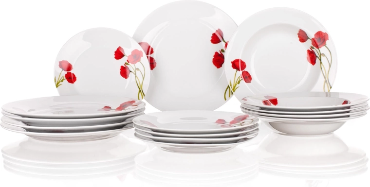 Porcelánová jedálenská súprava s motívom vlčích makov POPPY, 18 dielov