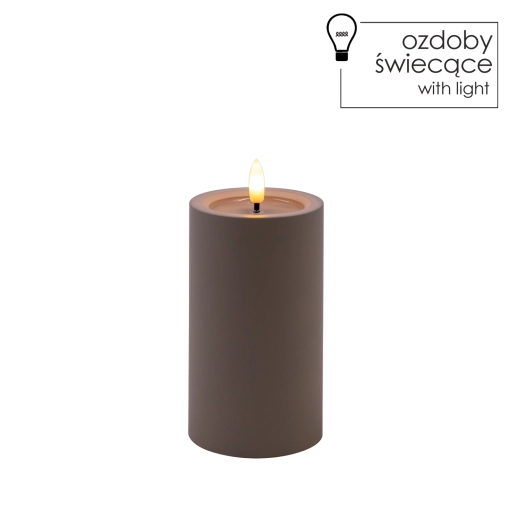 LED sviečka sivá 7 × 12,5 cm s mihotavým plameňom