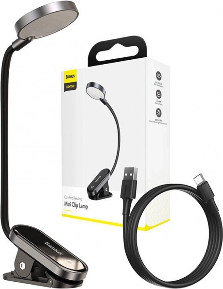 Baseus Comfort Reading mini lampa s klipom tmavo sivá