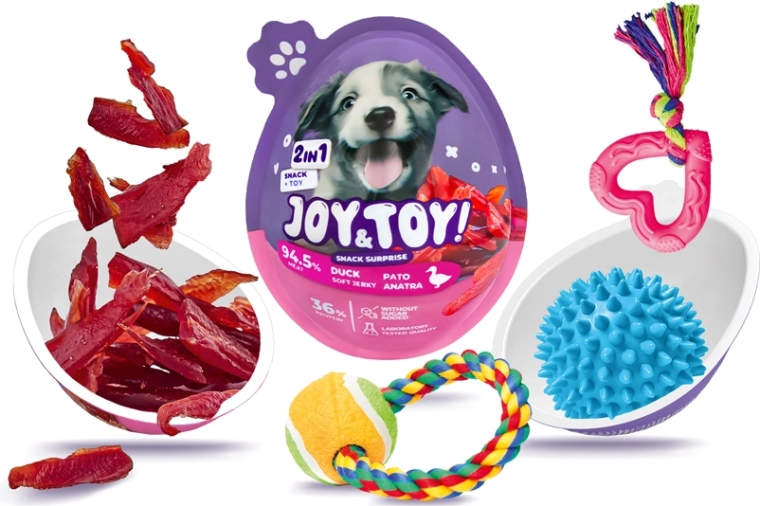 Joy&Toy vajíčko pre psov s prekvapením – kačacie soft jerky a hračka