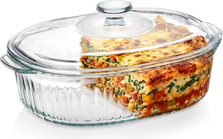 Sklenený žiaruvzdorný pekáč s vekom 2,5 l