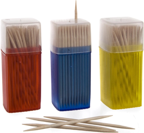 Drevené obojstranné špáradlá v dávkovači, sada 3 × 150 ks