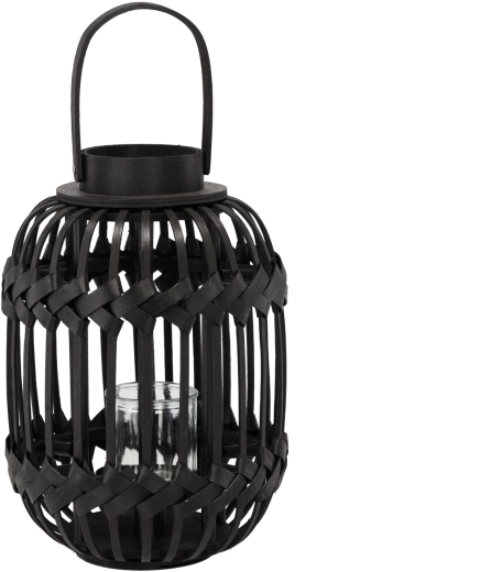 čierny lampášový svietnik so sklenenou vložkou