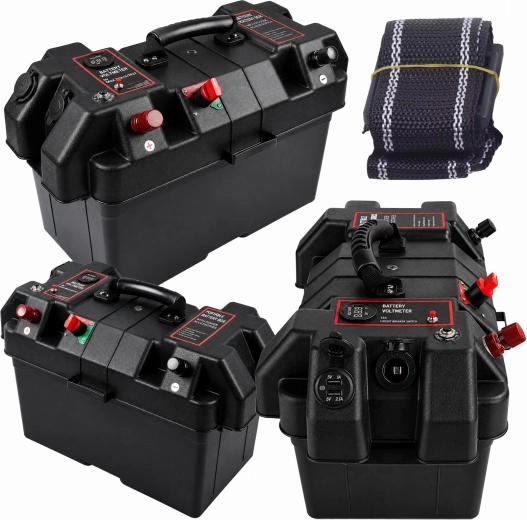 Prenosný box na 12 V akumulátor s voltmetrom a 2× USB