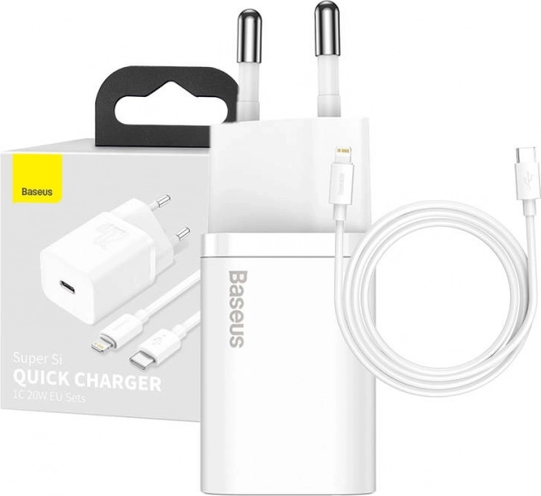 Nabíjačka BASEUS Super Si 20W 1× USB‑C + kábel USB‑C na Lightning 1 m (biela)