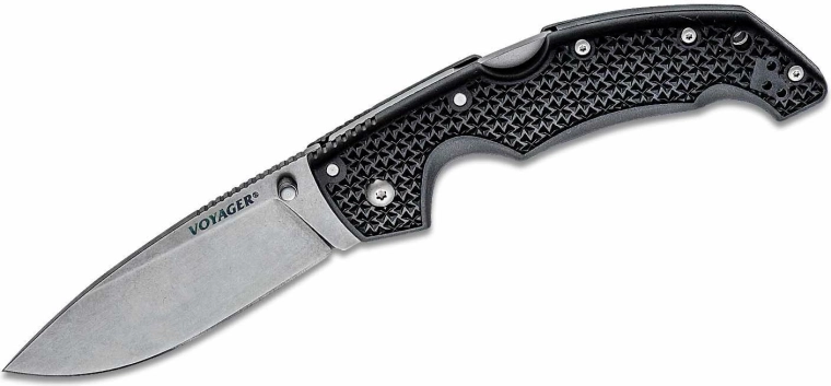 Skladací nôž Cold Steel Voyager Large Drop Point, 10 cm, stonewash, čierny Griv-Ex