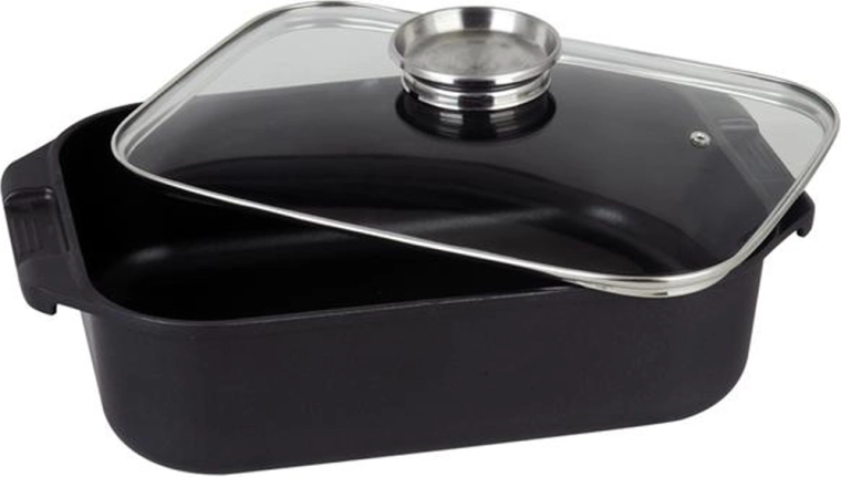 Pekáč so sklenenou pokrievkou 6,5 l, nepriľnavý, čierny