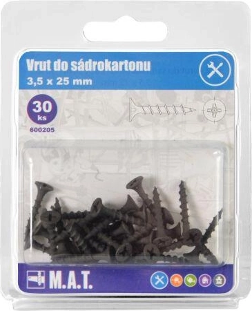 Skrutka do sadrokartónu 3,5 × 25 mm s hrubým závitom, fosfátovaná (30 ks)