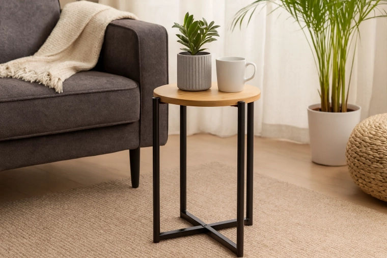 Okrúhly príručný stolík s kovovou podstavou 29 × 42 cm