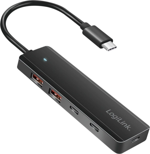 Ultra tenký 4‑portový USB‑C hub (2× USB‑A, 2× USB‑C), čierny