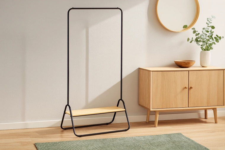 Stojanový vešiak s policou, kovový loft 80 × 44,5 × 146 cm