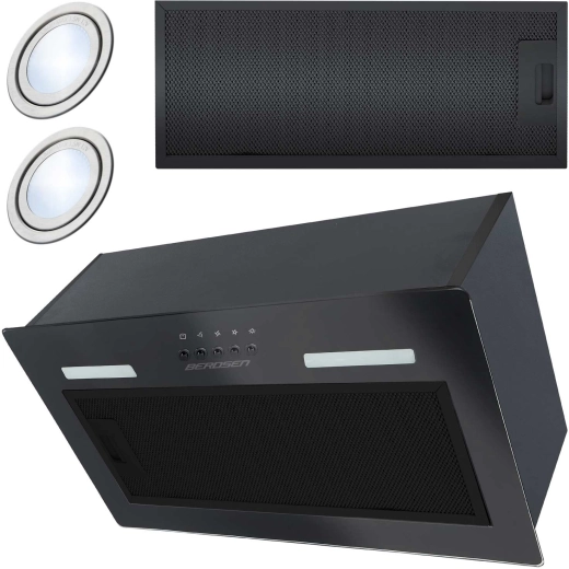 Vstavaný kuchynský odsávač pár 52 cm čierny BERDSEN so sklom a LED