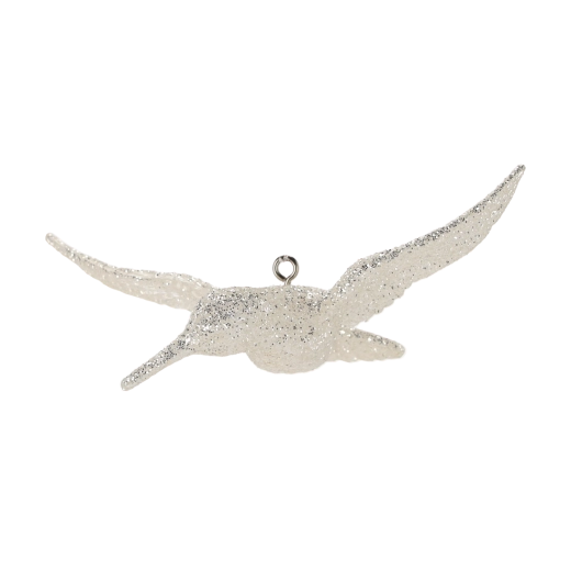 Sklenená vianočná ozdoba biely kolibrík lesklý 8 × 13 cm, sada 6 ks